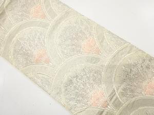 アンティーク　プラチナ箔　青海波に華紋・孔雀羽根模様織り出し袋帯（材料）